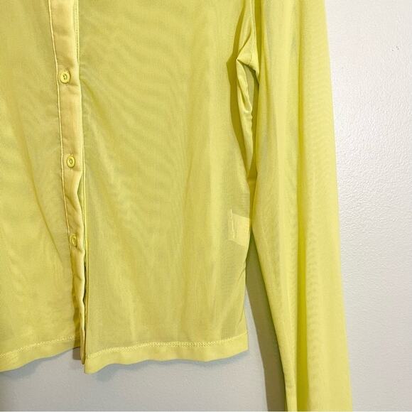 Shein Women's Yellow Icon Fuzzy Cuff Sheer Mesh Button-Up Shirt Without Bra XL - Picture 7 of 12